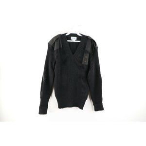 Vintage 70s Blauer Mens Medium Wool Knit Tactical Uniform V-Neck Sweater Black